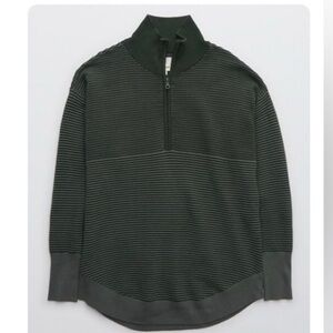 Aerie Offline Home Stretch Quarter Zip Sweater Ribbed Green Oversized Size Small